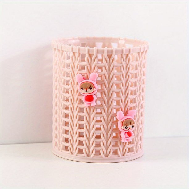 Cute Cartoon Rattan Pen Holder - Perfect Desktop Organization for Students and Makeup Brush Storage