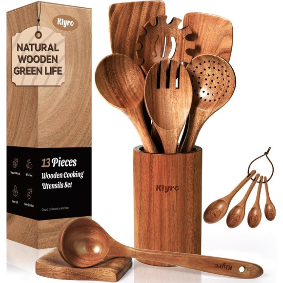 KLYRO Wooden Spoons for Cooking, Nonstick Kitchen Utensils Set
