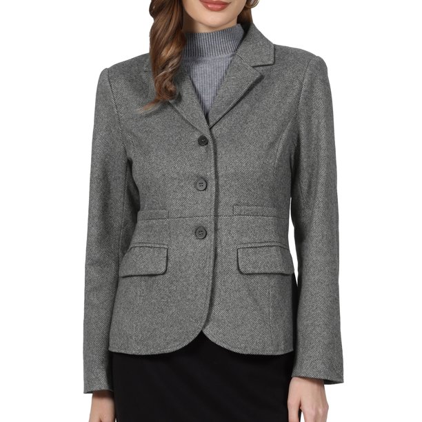 Blazer de Espiguilla para Mujer INSPIRE CHIC Casual de Negocios con Cuello de Solapa Otoño Invierno Chaqueta de Traje Ajustada M Gris Oscuro