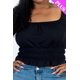 thumbnail image 5 of top Casual de Punto Acanalado Liso con Mangas Abullonadas Fruncidas de Talla Grande, 5 of 5
