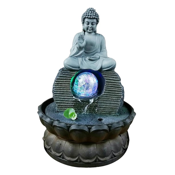 Fuente De Agua De Mesa De Meditación De Oficina Con Luces LED De Estatua De Resina De Buda