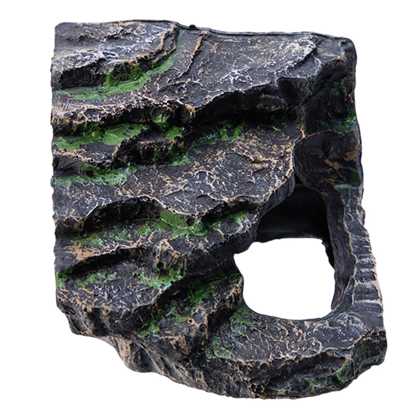 Magideal - Descarga De Cavidad De Reptiles, Escondite De Roca De Resina, Decoración De Acuario De Reptiles, Accesorios De Contenedores De Escenario Desnudo Para