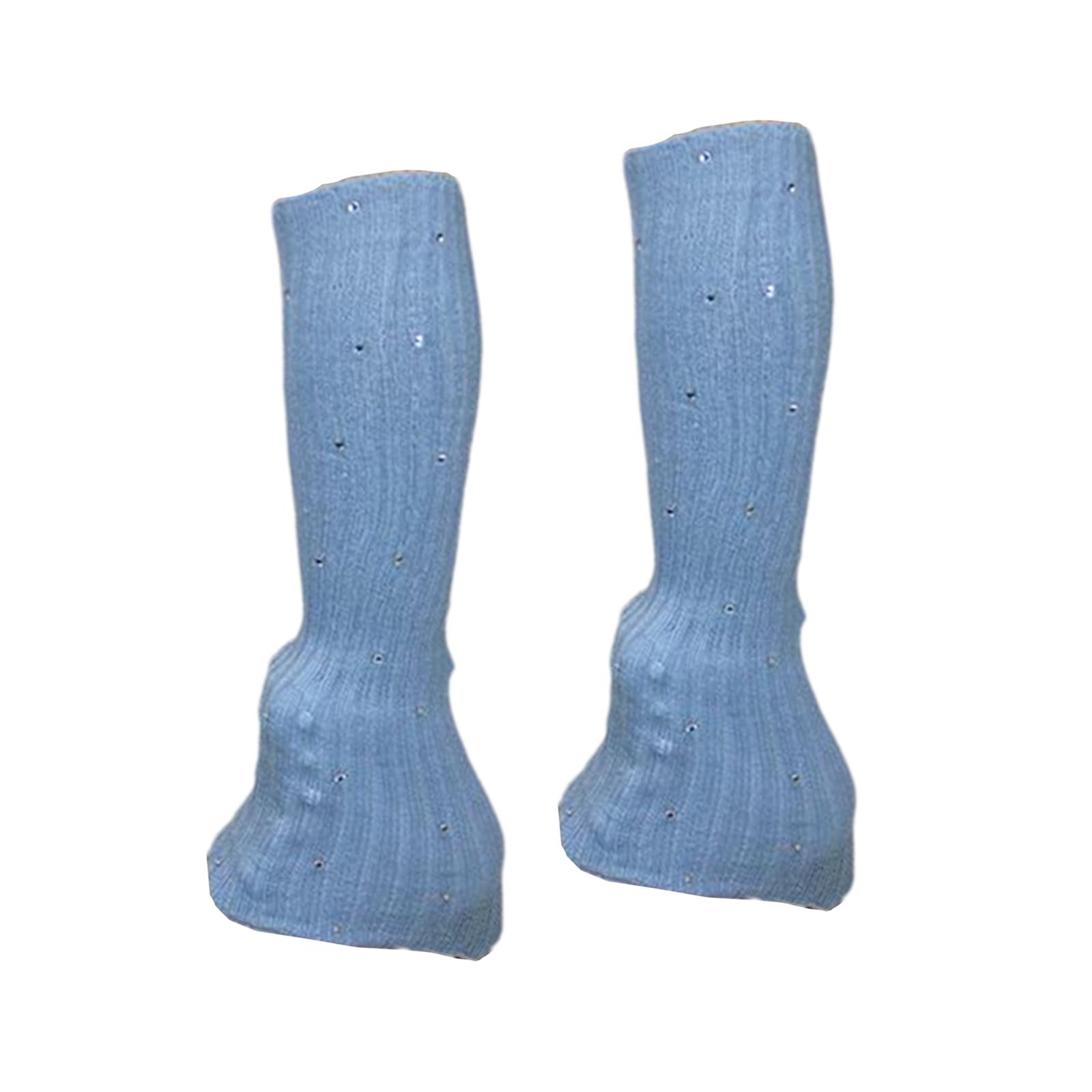 Magideal - Calentadores De Piernas Para Patinaje Artístico, Calcetines Portátiles Y Cómodos De Punto Largos Con Diamantes De Imitación Para Fiestas De Baile De 1 Azul