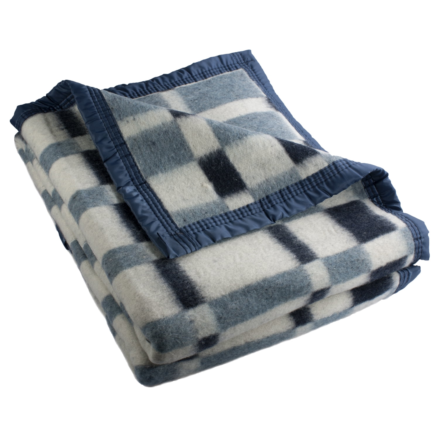 Frazadda Andes 50% Lana Cuadros Azul 2 Plazas