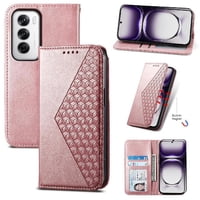 Funda Flip Foxdock Para Oppo Reno 12 5G , Estilo Billetera Con Diseño Rombo, Correa De Mano Y Soporte, Uso Diario