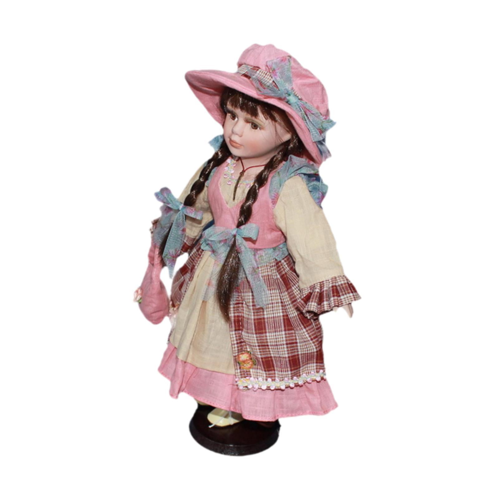 Bothyi - Muñeca Rural De Porcelana Con Cara De Maquillaje Esmaltada De 15,75'' Para Adorno De Escritorio De Mesa, Color Rosa