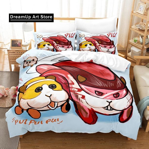 x1644 Bed SheetsPui Pui Molcar Bedding Set Twin Full Size Bed Set Adult Kid Bedroom Duvet cover Sets Anime Bed Sheet Set 3-Piece Bedding Set (1 Duvet Cover + 2 Pillow Shams) nj1644