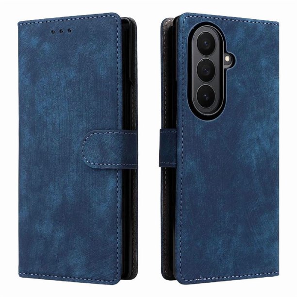 Funda Billetera para Samsung Galaxy Z Fold 7 con Soporte - Cartera de Cuero con Ranuras Azul