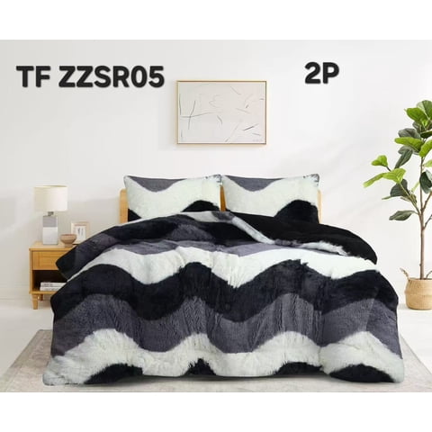 Aladdins Shop - Cobertor De Invierno Peludo Con Chiporro 2 Plazas Blanco Y Negro