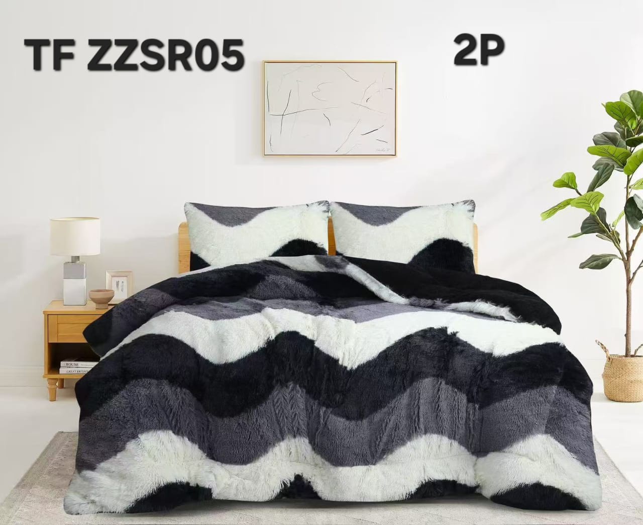 Aladdins Shop - Cobertor De Invierno Peludo Con Chiporro 2 Plazas Blanco Y Negro