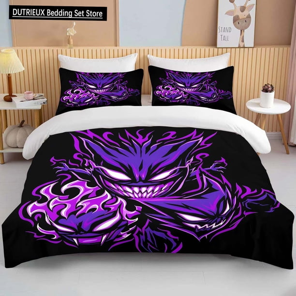 v814 Bed Sheets Gengar Printed Bedding Set Cartoon Anime Duvet Cover Comforter Pillowcase Boys Girls Children Adults Bedding Set Luxury 3-Piece Bedding Set (1 Duvet Cover + 2 Pillow Shams) Bed Sheets