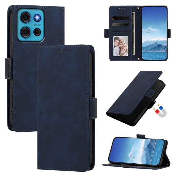 Funda Billetera Delgada para Motorola Moto G75 5G con Ranuras y Soporte Azul oscuro