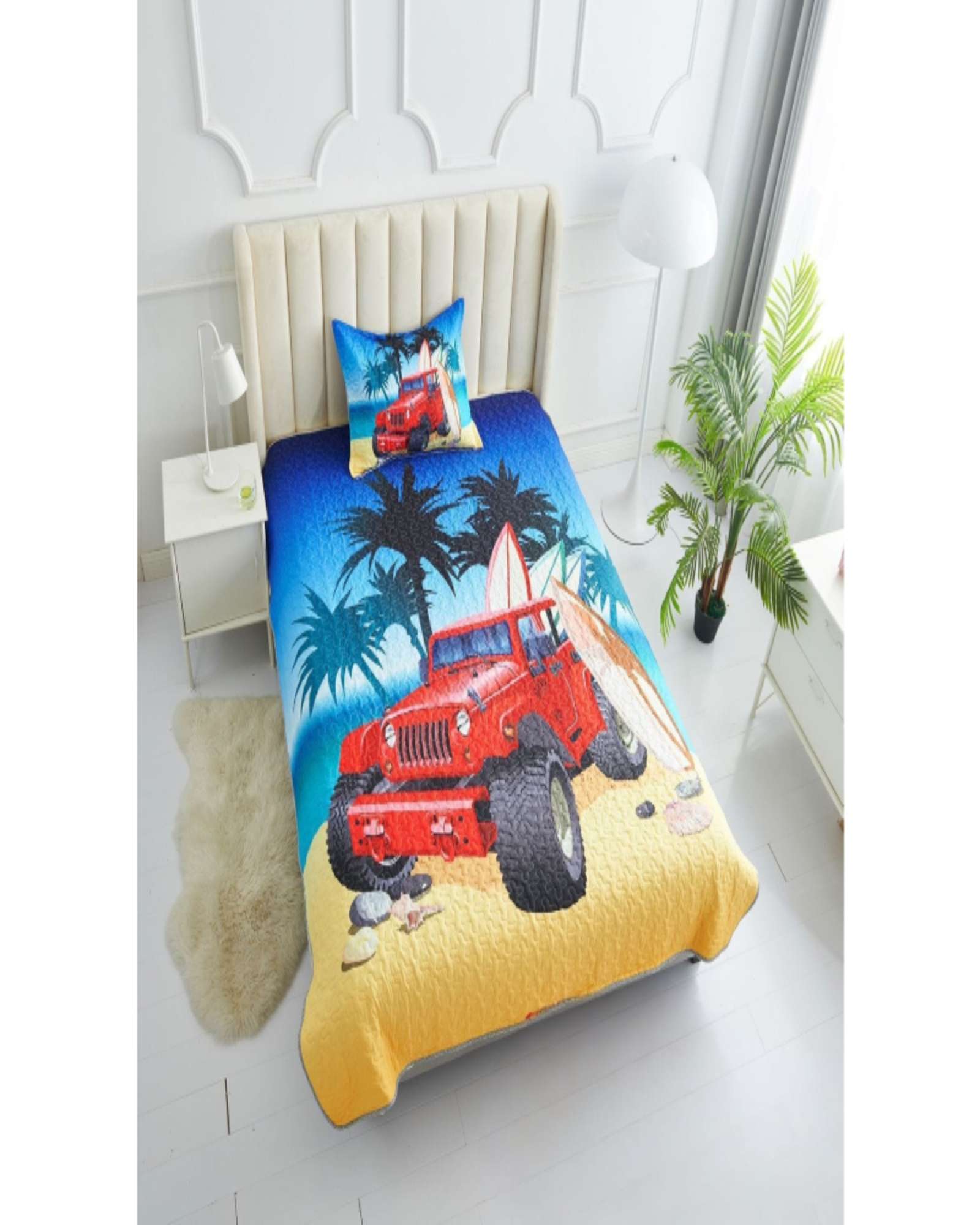 Genérico - Cubrecama De Verano Plaza Y Media Con Diseño De Auto