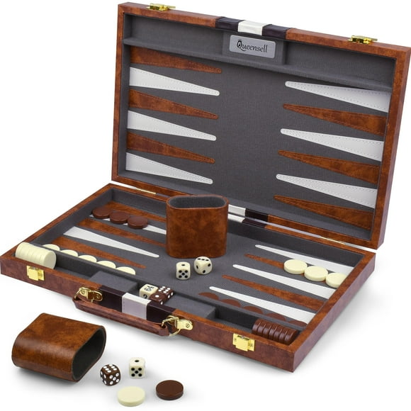Set de backgammon de piel Queensell de 19 x 15 cm con 32 piezas