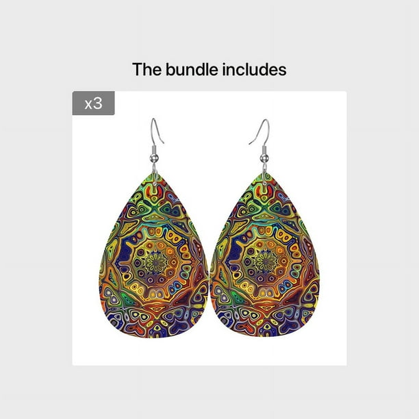 Bohemian Pattern Leather Earring Teardrop PU Dangle Party Earrings For Women Girls