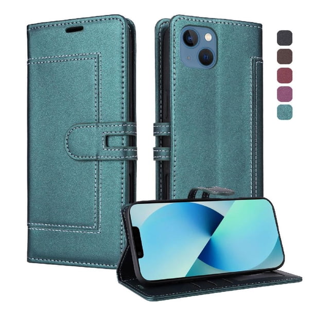 Premium Wallet Case for iPhone 15 Plus with Card Slots & Kickstand, Flip Cover Green