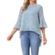 thumbnail image 4 of INSPIRE CHIC Blusas asimétricas de mujer con estampado floral, cuello redondo, blusa de gasa, camisa asimétrica, manga 3/4 acampanada, tops casuales de verano XL gris azul, 4 of 6