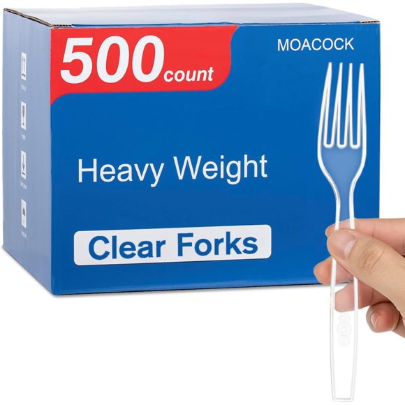 MOACOCK 500 Count Heavy Weight Clear Disposable Plastic Fork
