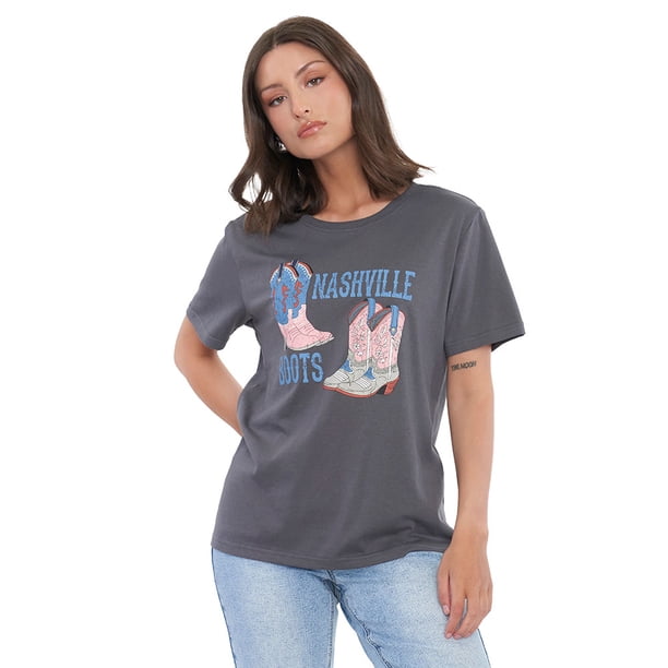 Polera Mujer Print Wester Gris Corona
