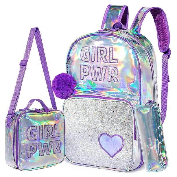 New School Backpack Girls 16 Inch Girls Backpack Sequin Backpack with Lunch Box Backpack Women Girls School Supplies Set Bags