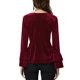thumbnail image 3 of INSPIRE CHIC Blusa de Terciopelo con Cuello en V para Mujer de Halloween y Navidad, Manga Larga Acampanada, Top Peplum S Burdeos, 3 of 8