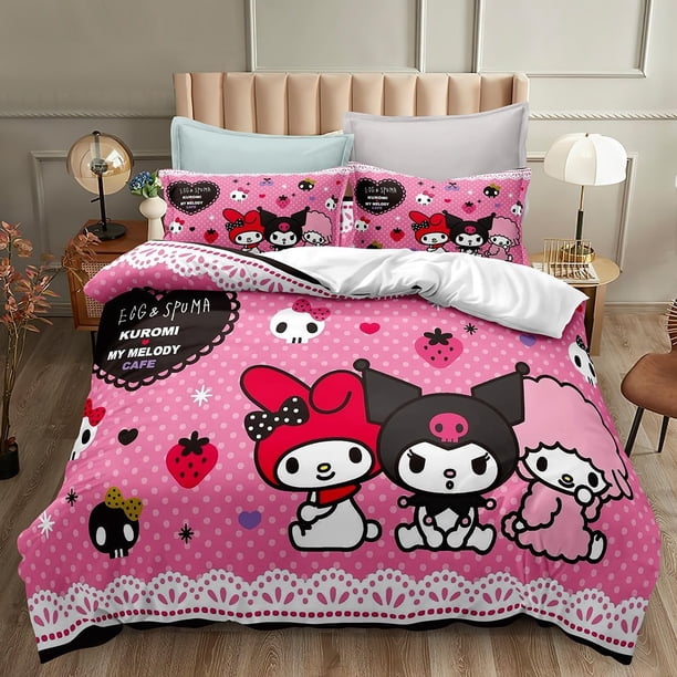 3 piece Kuromi melody kawaii bedding set printed duvet cover set printed bed quilt cover with pillowcases for your own bedroom twin