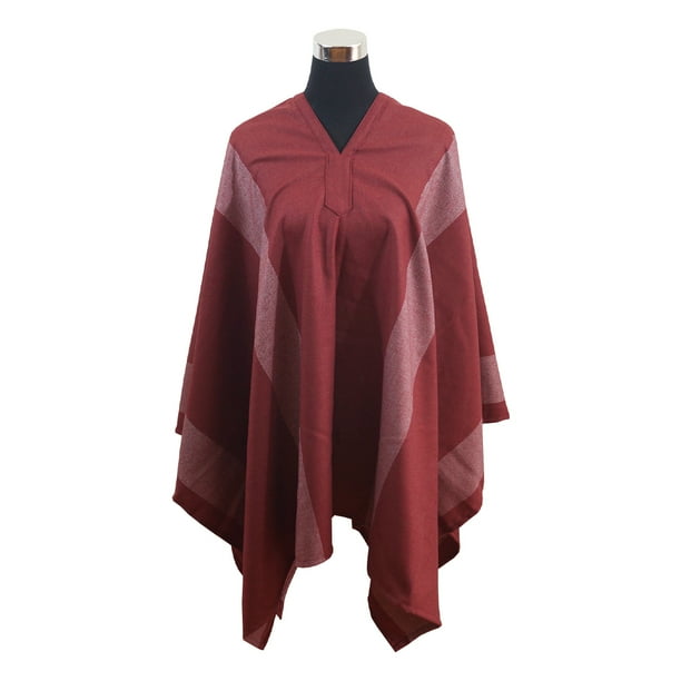 Poncho Listado Unisex 100% Lana - Largo - Rosa