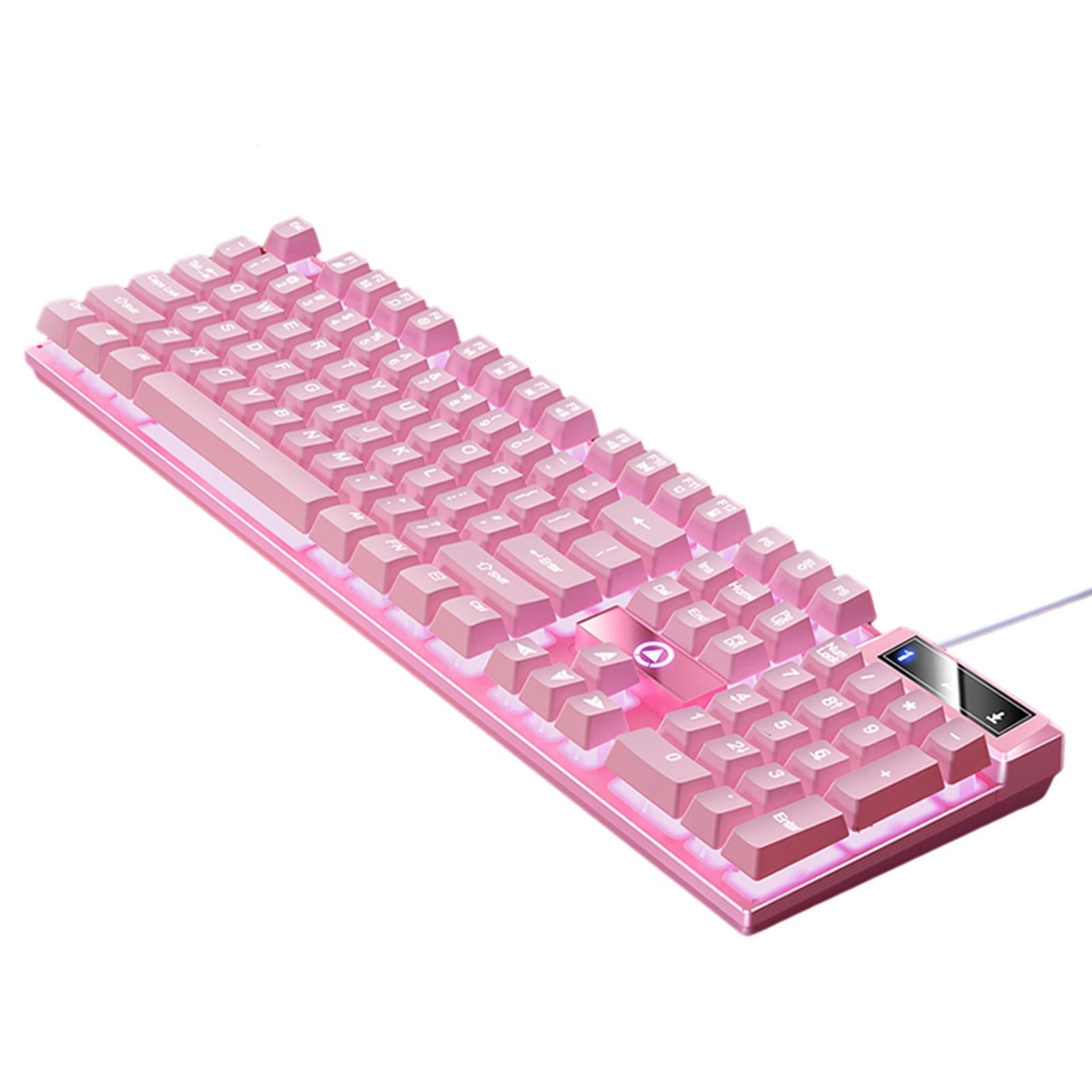 Magideal - Mecánico Para Juegos Con Cable Efectos De Iluminación Led Usb Cómodos Controles Multimedia Respuesta Rápida 104 Teclas Para Pc Computadora De Rosa