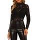 thumbnail image 1 of INSPIRE CHIC Blusa de Encaje Floral Transparente de Manga Larga con Cuello Alto para Mujer M Negro, 1 of 7