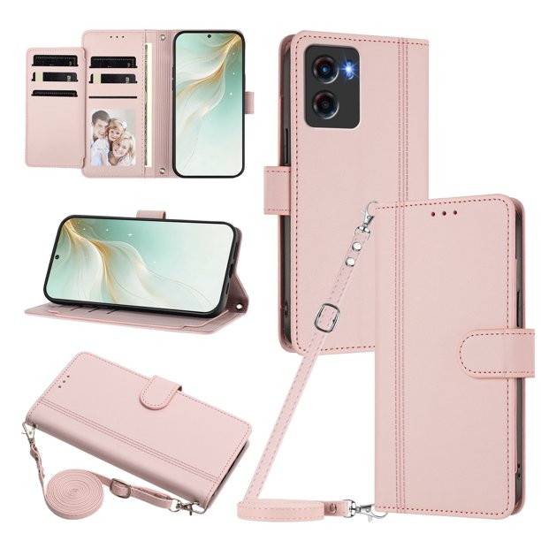 Funda Billetera de Cuero Sintético para Motorola MOTO G05/MOTO E15, Rosa