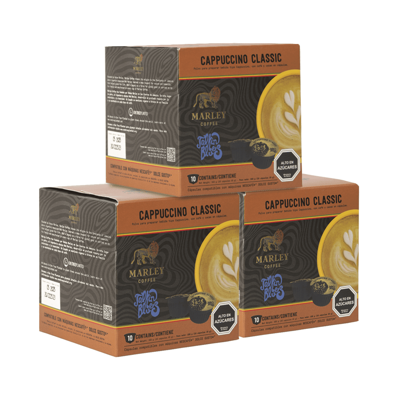 Marley Coffee - Pack 3x Cajas Café Talkin Blues Cappuccino Classic 10u