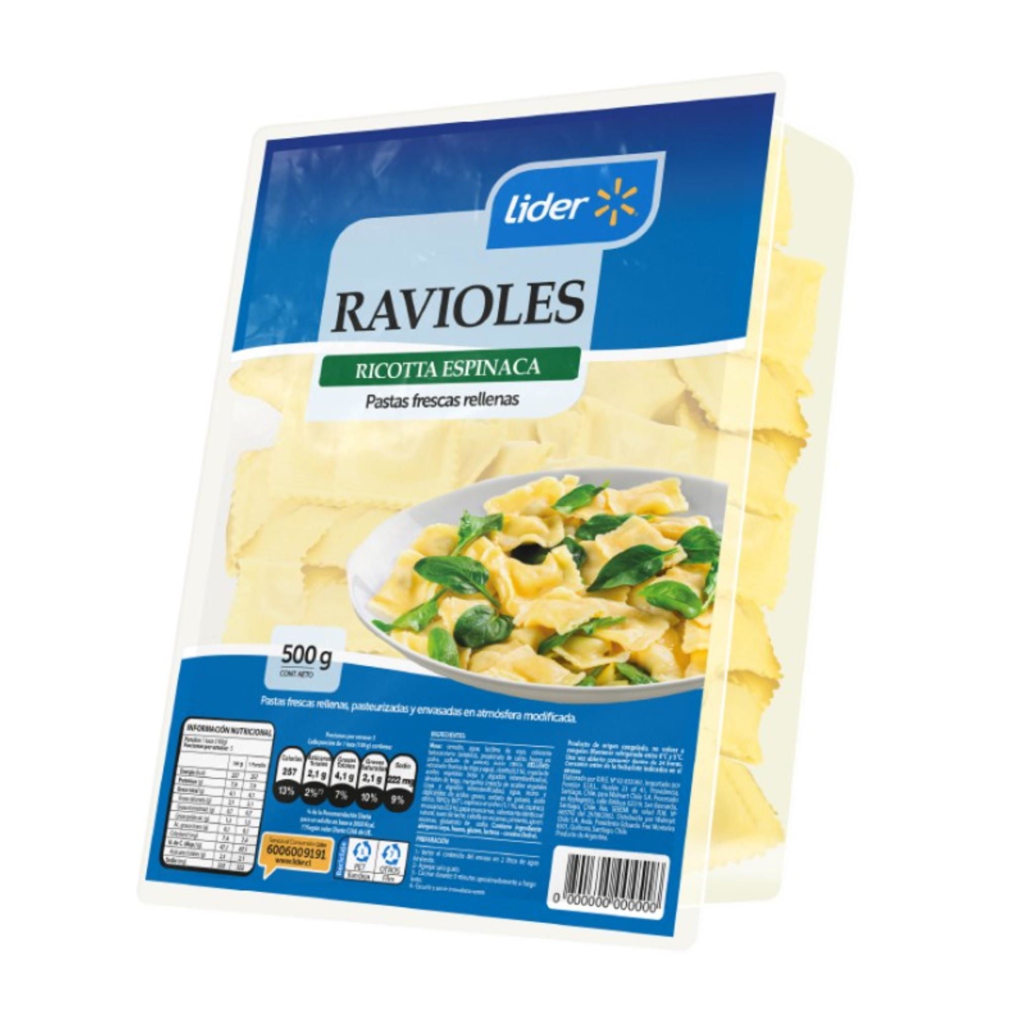 Pasta Fresca Ravioles Ricotta Espinaca 500 g Lider