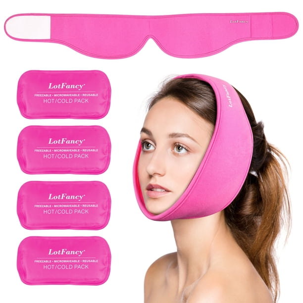 Envoltura para bolsas de hielo LotFancy Face con 4 paquetes de gel frío y caliente, color rosa