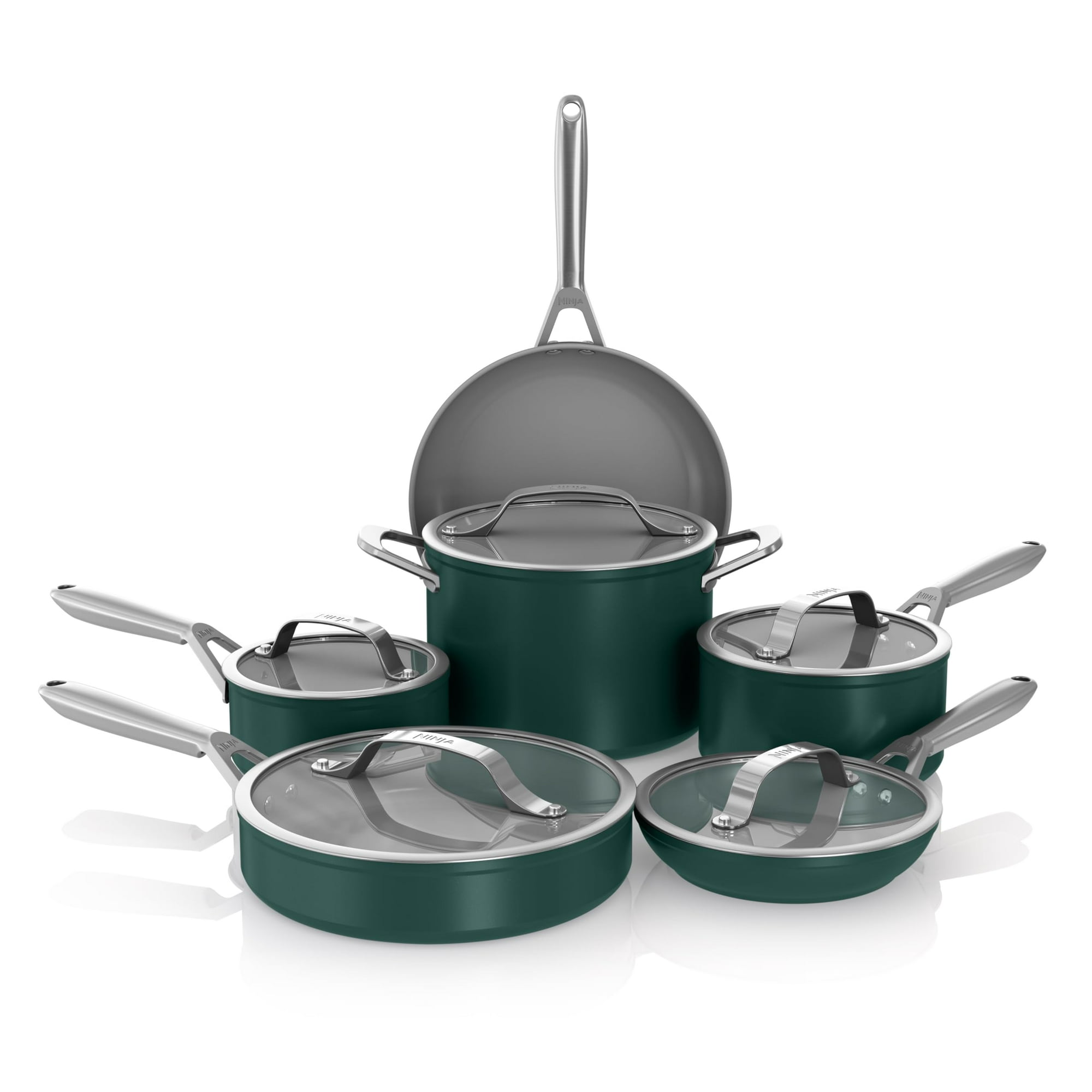 Juego De Utensilios De Cocina Ninja Neverstick Ceramic Pro De 11 Piezas, Color Verde