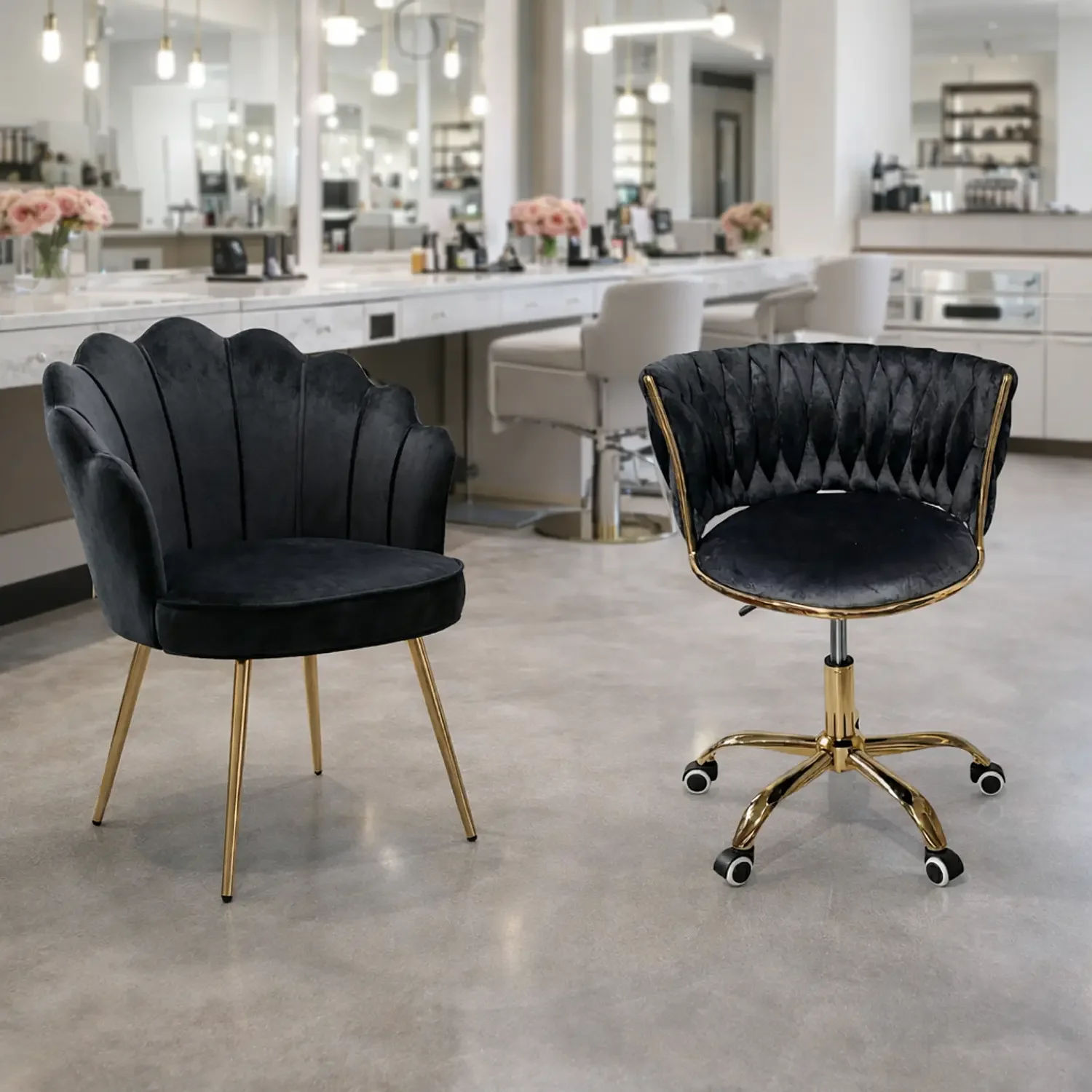 Genérico - Set De 2 Sillas De Manicura Profesional Una Fija Y Con Ruedas Para Salón De Uñas Moderno Negro