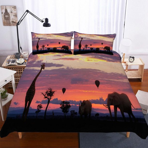 Giraffes Safari Animals Quilt Duvet Cover Set Bedroom Decor Home Textiles3-Piece Bedding Set