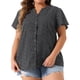 thumbnail image 1 of Blusas de verano de chiffon de manga corta con botones y estampado floral para mujeres de tallas grandes GRACE & GRANDEUR 2X en negro y blanco, 1 of 1