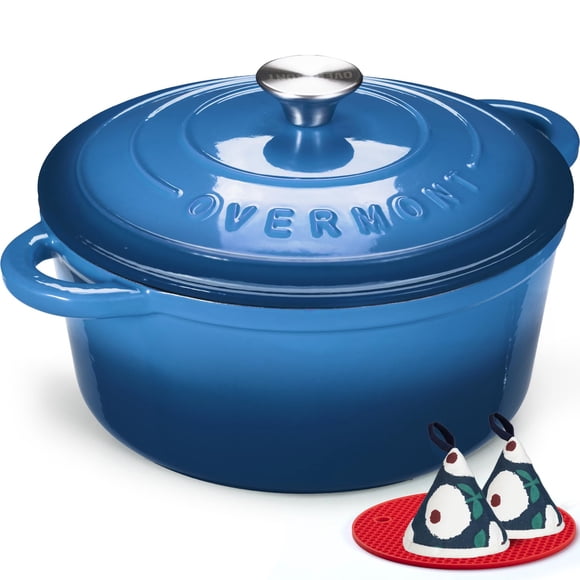 Libro de cocina Dutch Oven Overmont de hierro fundido esmaltado de 7 litros con tapa, azul