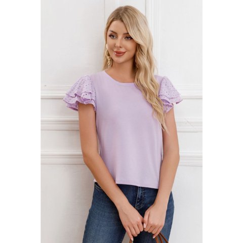 Likeshop - Polera Mujer Algodon Elasticada Manga Corta Broderie 3316