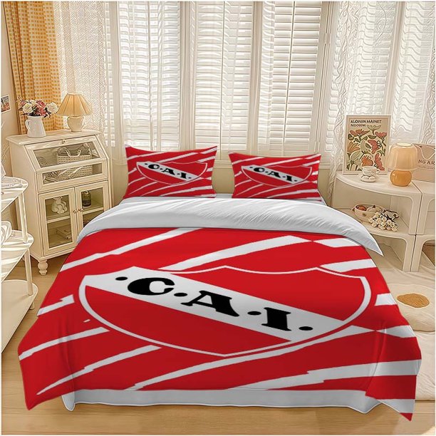 Independent Athletics Red and White Team Logo Themed Bedding Set Duvet Cover and Pillowcase Set