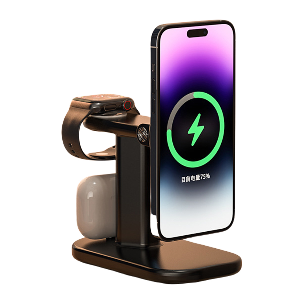 Genérico - Cargador Magnético 3 En 1 Estación De Carga Inalámbrica Súper Rápida Para Iphone 16/15/14/13/12 Pro Watch Series Airpods-Negro
