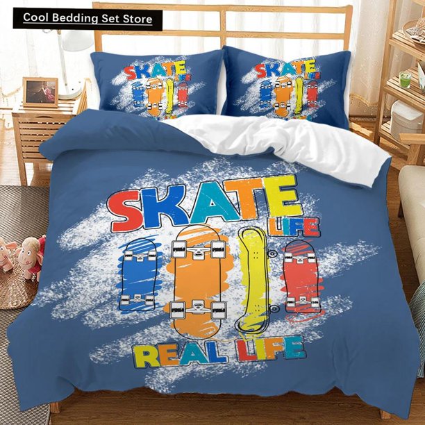 Skateboard Duvet Cover Set Skateboard Player Hip Hop Bedding Set Teens Street Hobby Sport Hippie King Size Polyester Quilt Cover
