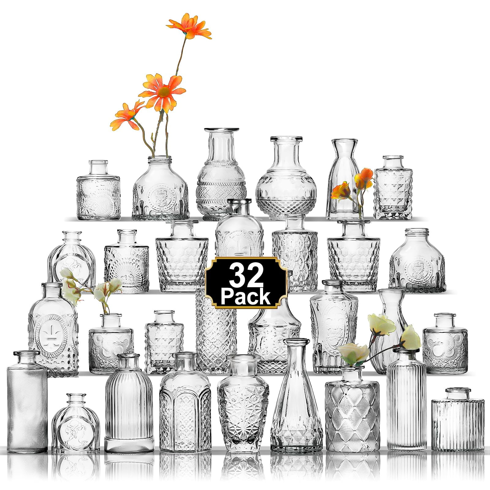 Set De Jarrones Bud Aheroi, 32 Unidades, Vidrio Transparente Para Centros De Mesa
