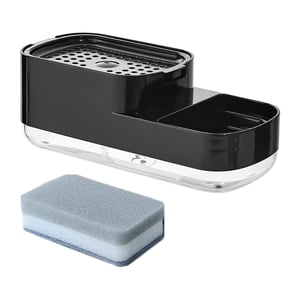 Bothyi - Dispensador De Jabón Para Platos Y Soporte Para Esponja Portátil 2 En 1 Para Dormitorio De Cocina De Hotel Negro