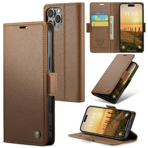 CaseMe tipo cartera iPhone 16 Pro Max con cierre magnético, RFID, tarjetero, soporte, carga inalámbrica
