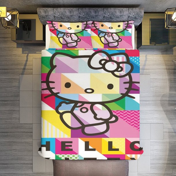 Hello Kitty Patterns Comforter Twin SizeComforter Set for Kids Girls3Pcs Bedding Set Printed Comforter with 2 PillowcasesDown AlternativeSoft and Lightweight Bed Sheets