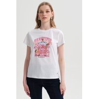 Fashionspark - Polera Mujer Básica Print Blanco / Rosado