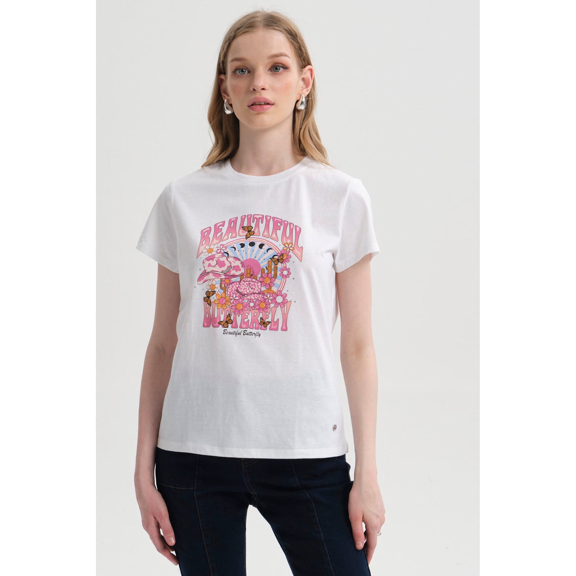 Fashionspark - Polera Mujer Básica Print Blanco / Rosado