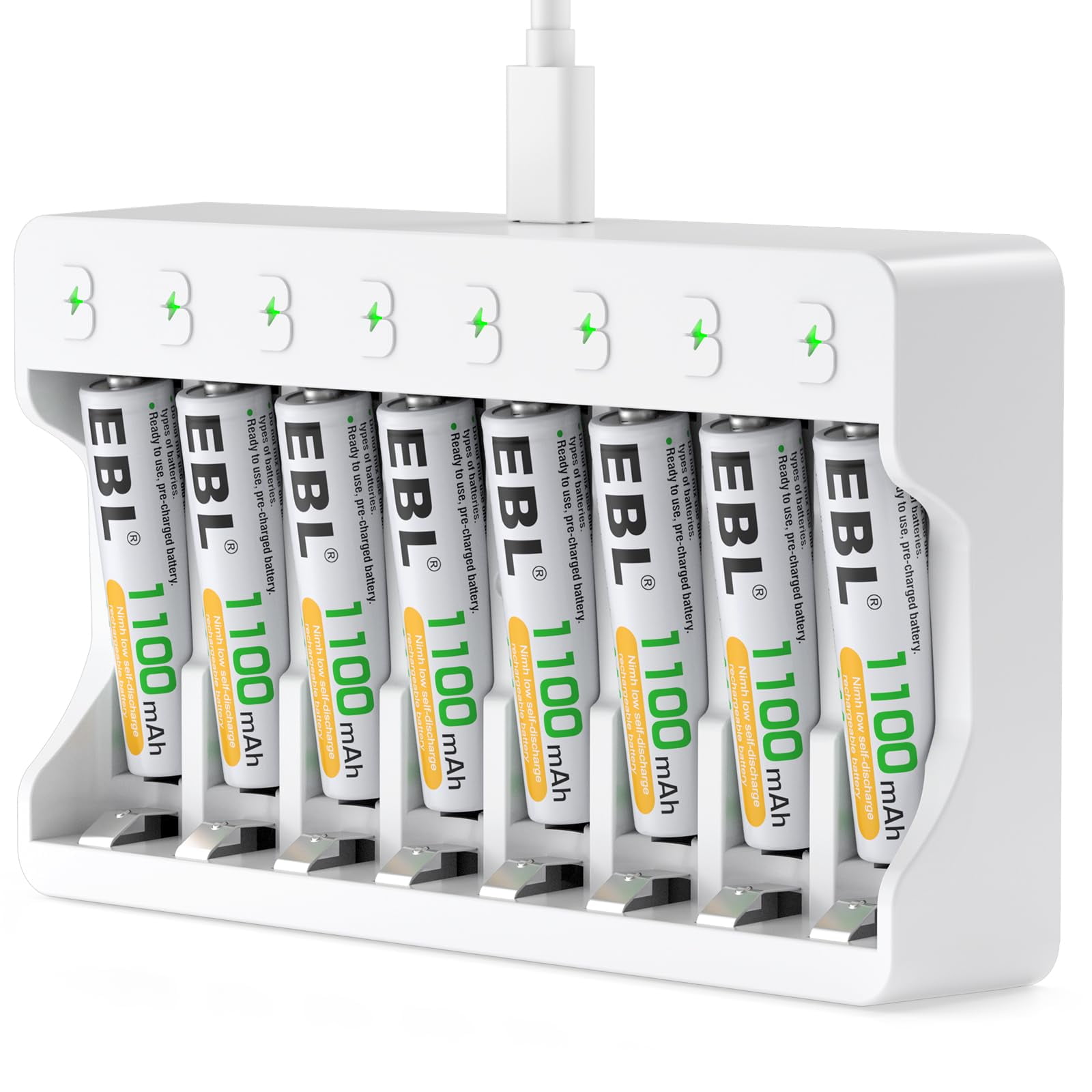 Ebl - Pilas Aaa Recargables 1100mah Paquete De 8 Con Cargador