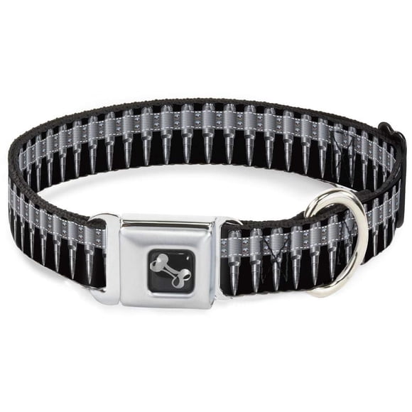 Collar para perro Bone Bullets con cierre de hebilla, negro y gris, tamaño mediano